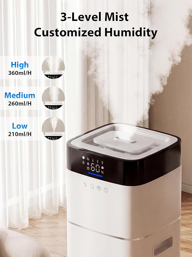 Uthfy 16L/4.2Gal Humidifiers Large Room 1500ft², 100H Runtime Air Humidifiers for Bedroom with 4 Modes, Humidity Setting, Child Lock, 12H Timer, Remote, Top Fill Design