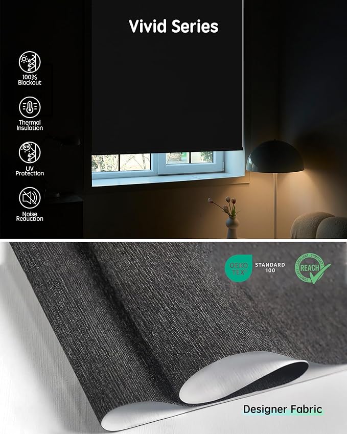 Yoolax Motorized Blinds with Remote, Designer Smart Blinds Work with Alexa, Google, Apple Homekit, 100% Blackout Motorized Shades Custom Electric Shades Voice Control (V-Shimmer Horizontal Black)