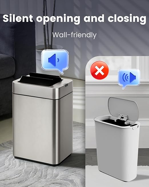 ELPHECO Slim Bathroom Trash Can with Lid 2.6 Gallon Smart Trash Can Silver