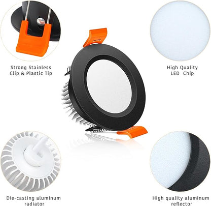 2 Inch LED Downlight, 3W Recessed Lighting Dimmable Ceiling Light Kit, 3000K Warm White, CRI80 Black LED Can Lights with Driver(35W Halogen Equivalent), 10 Pack