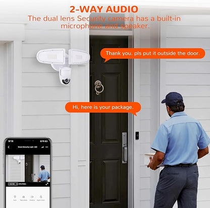 JJC Security Floodlight Camera Outdoor,1080P Smart Motion Sensor Outdoor Lights with Camera(4 Working Modes), 110dB Siren 25W 2200 Lumen Brightness, IP65 Weatherproof, 2-Way Talk