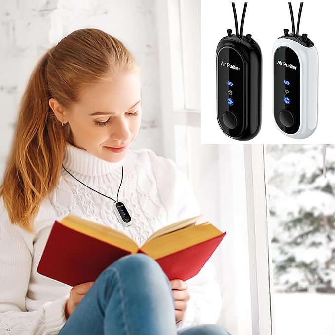 Portable Negative Ion Air Purifier Necklace, Personal Wearable Purification Device, Black, 3.1 x 1.4 x 0.9 Inches, 1.2 Billion Ion Output (White)