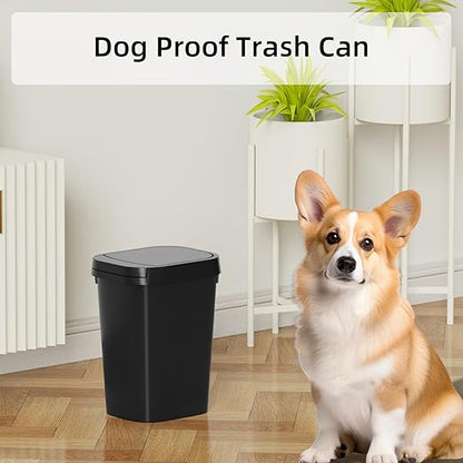 KSSKSS 3 Pack Bathroom Small Trash Can with Lid, 2.6 Gallon Slim Garbage Bin with Pop-Up Lid, 10L Plastic Wastebasket for Bedroom, Office, Kitchen, Toilet (Black)