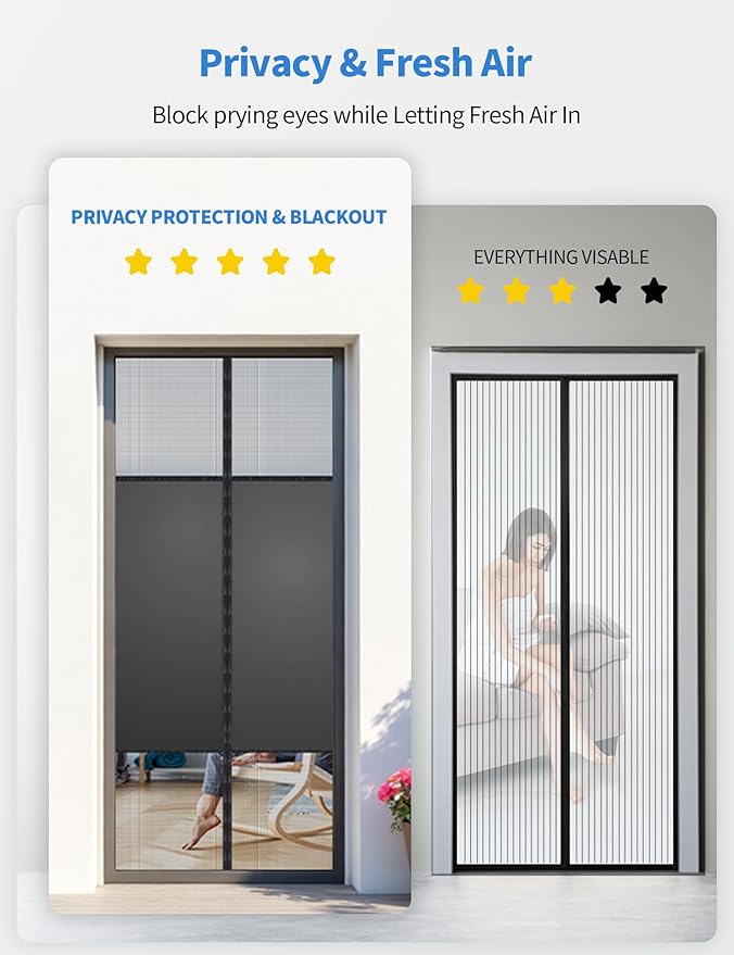 Magnetic Screen Door with Privacy Protection, PET Mesh Screen Fit for Door Size 30x80 Inch (Curtain Size 32x81 Inch), Pet Friendly Screen Curatin for Doorway to Keeps Bugs Out
