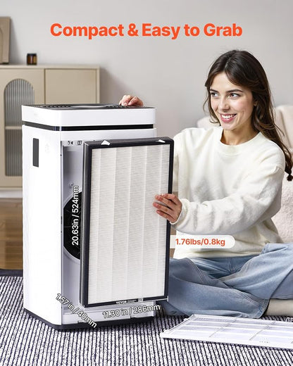 VEVOR Air Purifier Replacement Filter, H13, 2-in-1 Compact & Lightweight Replacement Filter with Non-Woven Fabric, Easy-to-Install Purifier Filter with Activated Carbon, Fit for Square Purifier