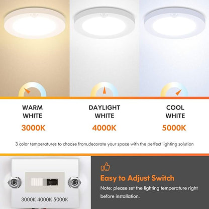 Brightever Motion Sensor LED Ceiling Lights, 1200LM & 15W(100W Equivalent), 3000K/4000K/5000K Selectable, 7.5inch Flush Mount Lighting Fixture for Indoor, Stairs, Pantry, Closet, Pack of 4, White