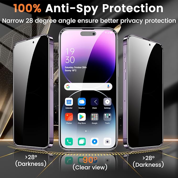 Lesakit 3+3 Pack Privacy Screen Protector for iPhone 14 Pro Max 6.7-Inch with 3 Pack Camera Lens Protector, Anti Spy Tempered Glass Film 9H Hardness Bubble Free Case Friendly