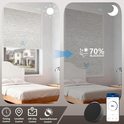 Motorized Light Filtering Roller Shades – Smart Electric Blinds for Living Room, Alexa Google Home Siri, Matter Compatible, Custom Window Shades, Cordless Rechargeable