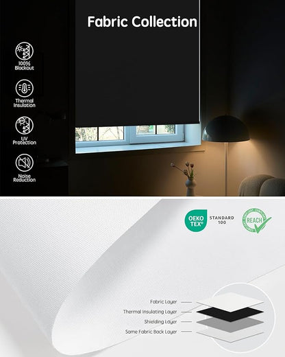 Yoolax Motorized Blinds with Remote, 100% Blackout Smart Roller Shades Work with Alexa, Google, Apple Homekit, Custom Automatic Shades with Voice Control for Bedroom Office (Fabric White)