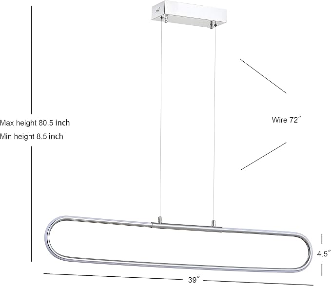JONATHAN Y Ned 39" Integrated LED Linear Pendant Dimmable Metal, Chrome | Modern Adjustable Height Chandelier, Kitchen Island Light, 3000K, 1690 Lumens, ETL Listed, Clear Cord, Minimalist Decor