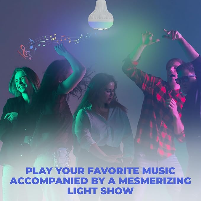 SKYLAR LED Color Changing Light Bulb with Bluetooth Speaker, E26 A23 RGB Bulb, 4 Light Modes, Remote Control, Color Changing Party Light for Bedroom, Home Decor & Holidays