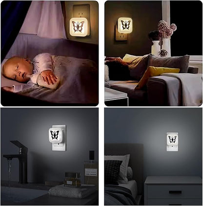 Smart LED Night Light [2-Pack], Plug-in with Auto Dusk to Dawn Sensor | Dimmable, Energy Efficient, Compact Wall Lights for Bedroom, Bathroom, Hallway, Kitchen (Butterfly White Light, 2)