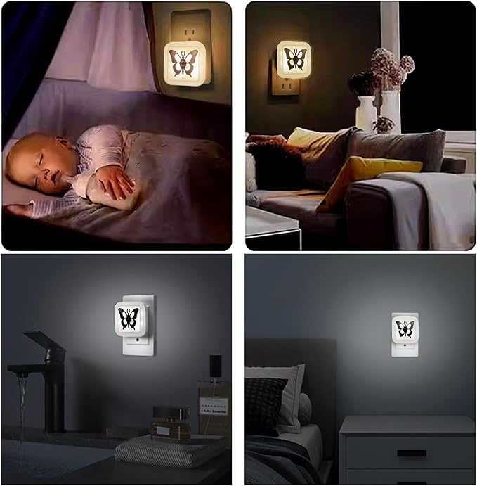 Smart LED Night Light [2-Pack], Plug-in with Auto Dusk to Dawn Sensor | Dimmable, Energy Efficient, Compact Wall Lights for Bedroom, Bathroom, Hallway, Kitchen (Butterfly Warm Light, 2)
