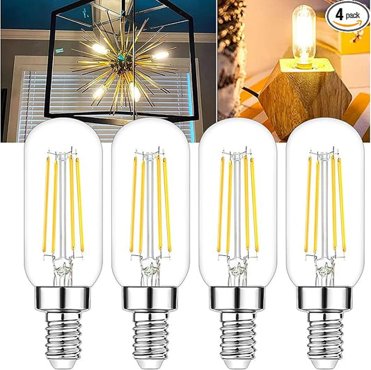 T6 E12 Candelabra Bulb LED, 4 Pack Dimmable Flicker-Free E12 LED Bulb 40w Equl 4W, 2700K Warm White Candelabra Light Bulbs T6/T25 Long Lasting E 12 Edison Light Bulbs for Chandeliers, Pendant