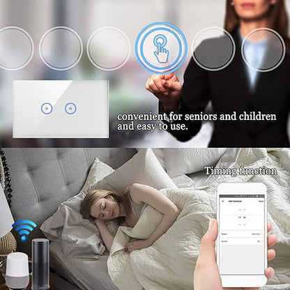 Jinvoo WiFi Wall Light Touch Panel Switch, 3 Way, Remote Control by Smart Phone,No Hub Required, AC 120V, Works with Amazon Echo, Google Home, Black