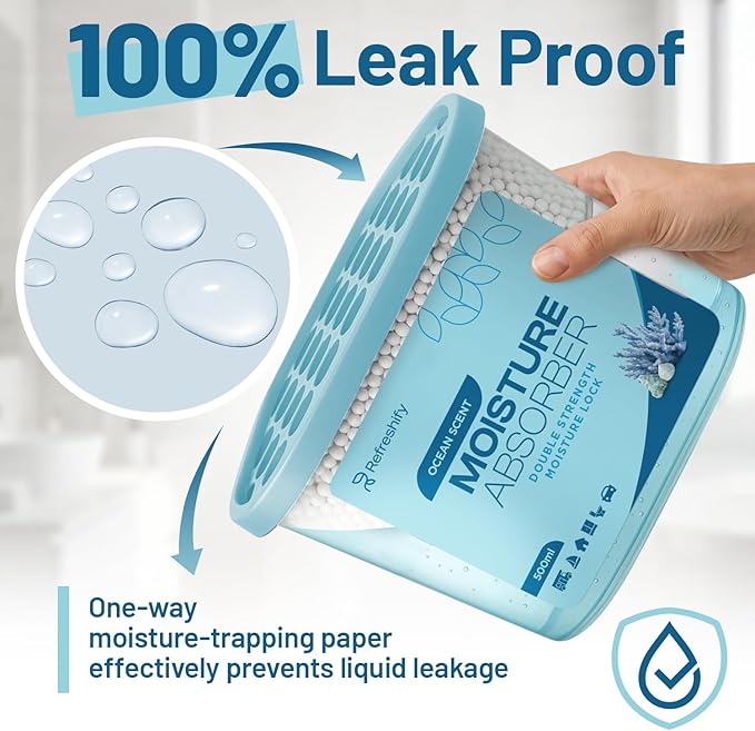 Premium Moisture Absorbers and Dehumidifier Tubs – High-Efficiency Closet Dehumidifier, Ocean Scent, 12 Pack, 7.5 Oz