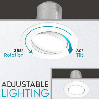 LUXRITE 4 Inch Gimbal LED Recessed Lighting Can Lights, 8W=60W, 5 Color Selectable 2700K-5000K, CRI 90, Dimmable Adjustable LED Downlight, 700 Lumens, Wet Rated, Energy Star, ETL Listed (4 Pack)