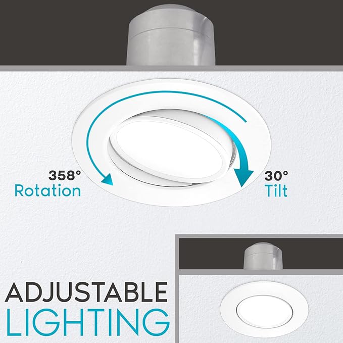 LUXRITE 12-Pack 4 Inch Gimbal LED Recessed Lighting Can Lights, 8W=60W, 5 Color Selectable 2700K-5000K, CRI 90, Dimmable Adjustable LED Downlight, 700 Lumens, Wet Rated, Energy Star, ETL Listed
