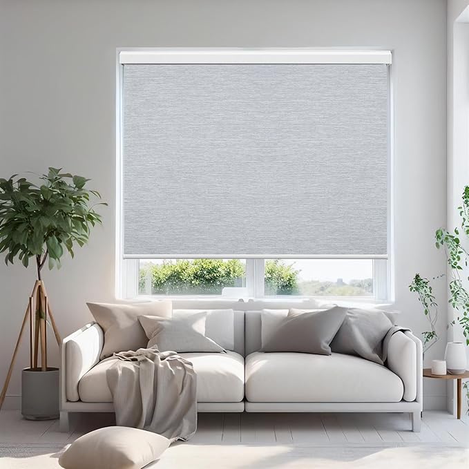 Motorized Blinds Compatible with Alexa Google Custom to 116" Width 100% Blackout Smart Blind Automatic Large Window Roller Shades Remote Control Striped Light Coffee