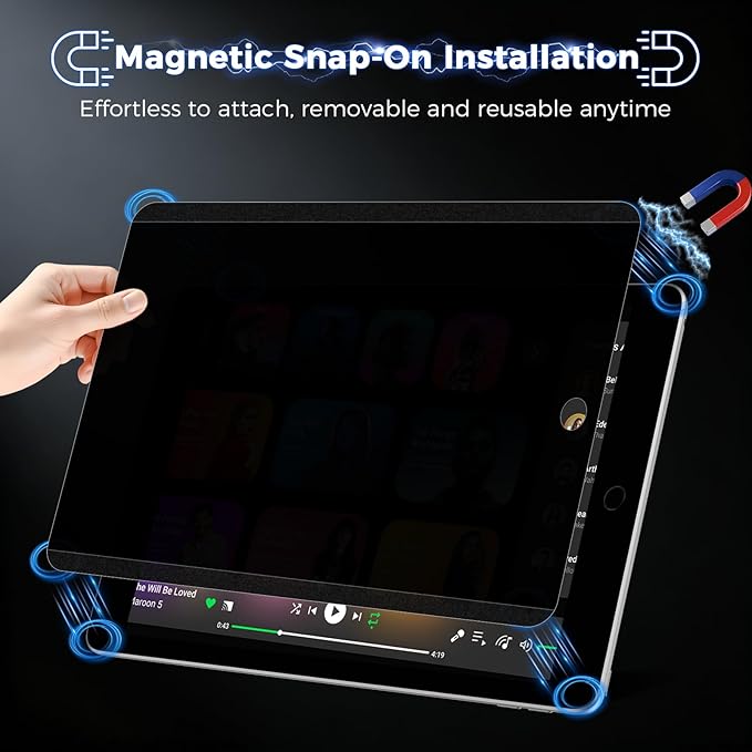 4-Way Magnetic Privacy Screen for iPad 9th Generation 10.2 Inch 2022, Removable 360° Private Filter for iPad 8th/7th Gen 10.2"， Anti Glare Bubble-Free Easy Install Security Protector, 1 Pack