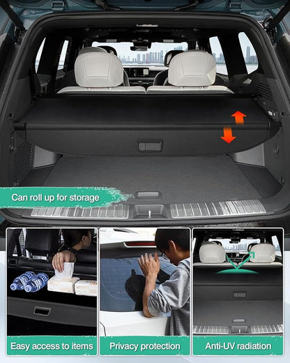 Powerty Retractable Cargo Cover for Kia Ev9 2024 2025 2026-Canvas Texture Trunk Cover Privacy Screen Rear Security Shade for EV9 Accessories