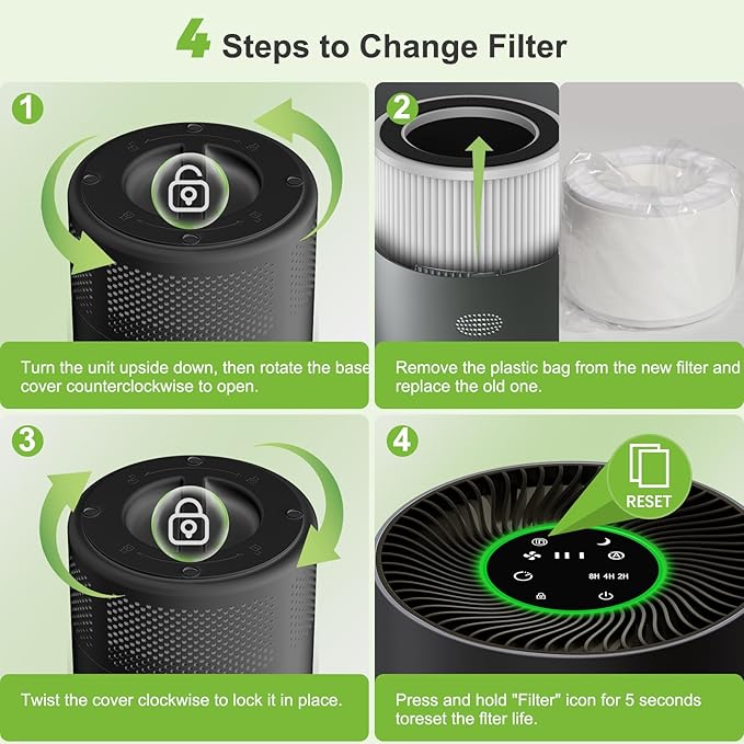 Chuboor Air Purifiers for Home Large Rooms, H13 True HEPA for Bedroom Dorm Room Pets, kitchen, washroom, with Timer, Auto Mode, Sleep Mode, for Smoke and Dust, Pollen, Odors, PJ01, Black