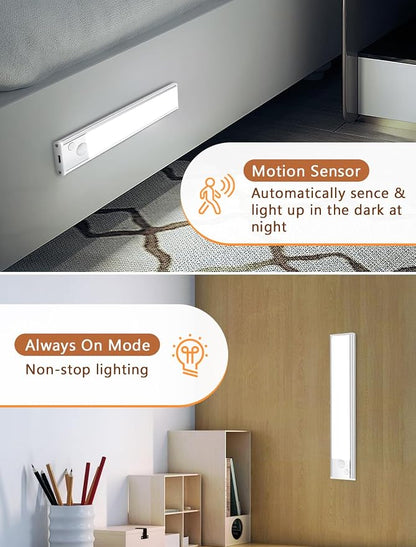 Under Cabinet Motion Sensor Lighting: 14 Inch Dimmable Rechargeable Lights Indoor - Battery Operated Lights - Undercabinet Closet Light Magnetic Led Light for Kitchen Home Bathroom Counter 5 Pack