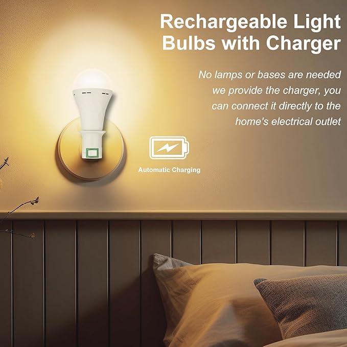 Ostwiki Rechargeable Light Bulbs, 1200mAh Led Battery Backup Bulb for Lamps 6 Pack Emergency Light Bulbs for Power Outage Hurricane Camping 9W 3000K A21 Warm Light Battery Operated Light Bulb E26