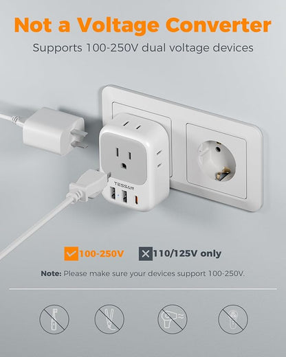 TESSAN 2 Pack Type E F Plug Adapter, Schuko Plug