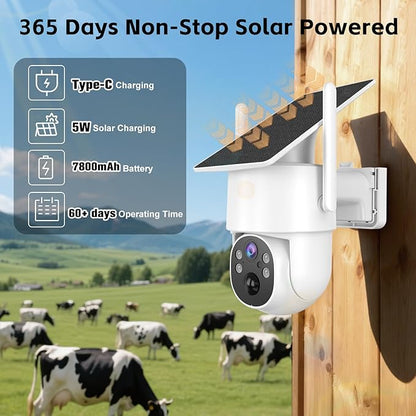 4G LTE Cellular Security Camera Outdoor,365 Days Free Unlimited Data,No WiFi Security Camera Solar Powered,360°Viewing,2K Color Night Vision,Tuya Smart Camera,PIR Motion Sensor,64GB Storage
