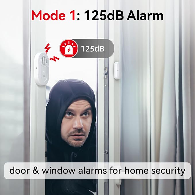Sanjie Door Window Alarm Sensors, 3 Pack, 125dB, Volume Control | 125dB wireless sensors alert when doors or windows open, with adjustable volume, easy installation and long battery life