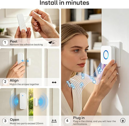 4 in 1 Smart WiFi Door Chime When Door Opens Entry Alarm for Security/Kids