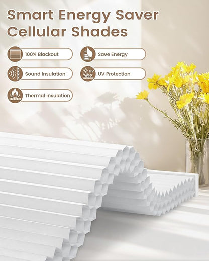 Kincmo Motorized Cellular Shades, Custom Motorized Blinds with Remote, Cordless Smart Electric Honeycomb Blinds Work with Apple HomeKit, Alexa, Google (100%-Blackout-Double-Cell White)