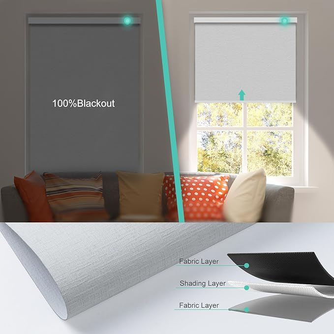 Motorized Blinds with Remote, Blackout Smart Automatic Electric Blinds for Windows Compatible with Alexa Homekit, Cordless Indoor Motorized Roller Shades with Custom Size（Cloud Linen）