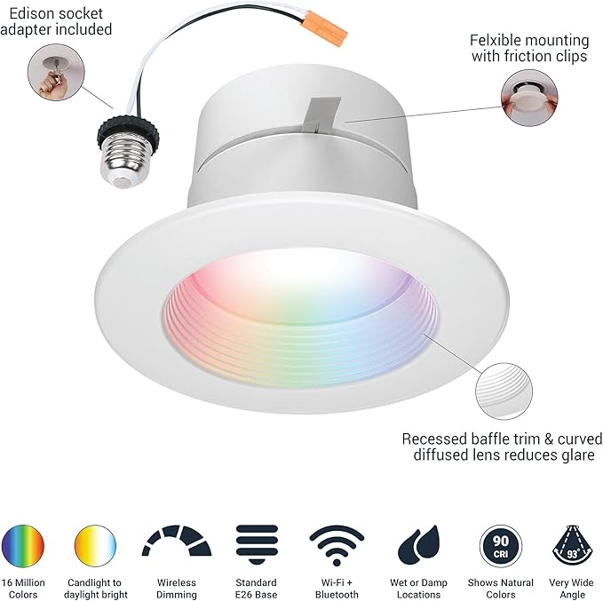 HALO 4" Smart Wi-Fi® Recessed LED Light Powered by WiZ Pro, Dimmable Full Color w/ SpaceSense® Motion, Smart Home Ready - RL4069WZRGBWWHR