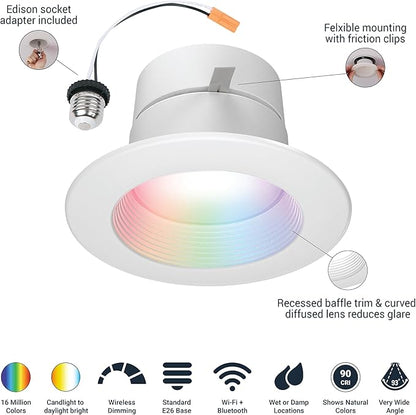 HALO 4" Smart Wi-Fi® Recessed LED Light Powered by WiZ Pro, Dimmable Full Color w/ SpaceSense® Motion, Smart Home Ready - RL4069WZRGBWWHR
