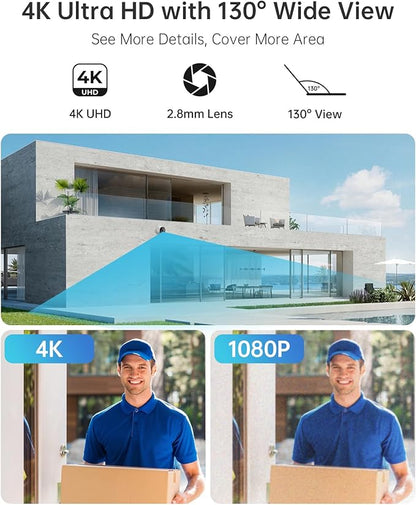4K PoE Seucrity Camera System, 8pcs 8MP PoE Turret Cameras for Home Indoor/Outdoor Use with AI Detection, 24-7 Recording, Color Night Vision,No Subscription,IP67, 4K 8CH NVR with 2TB HDD(N2838D)