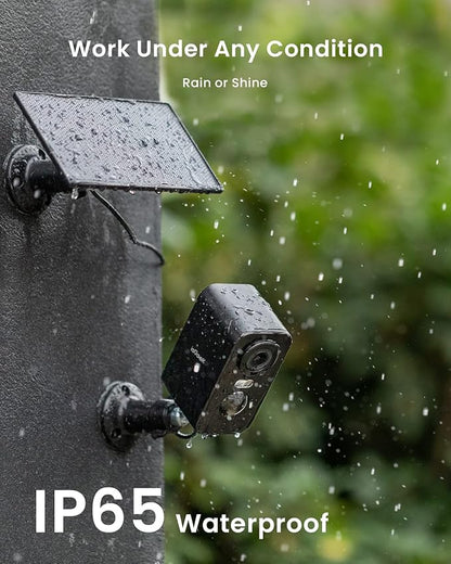 Solar Security Cameras Wireless Outdoor, ieGeek 2 Pack 2K WiFi Battery Camera System for Home Surveillance, Battery Powered Cam with 3MP Color Night Vision, PIR, AI, 2-Way Talk, IP65, Works with Alexa