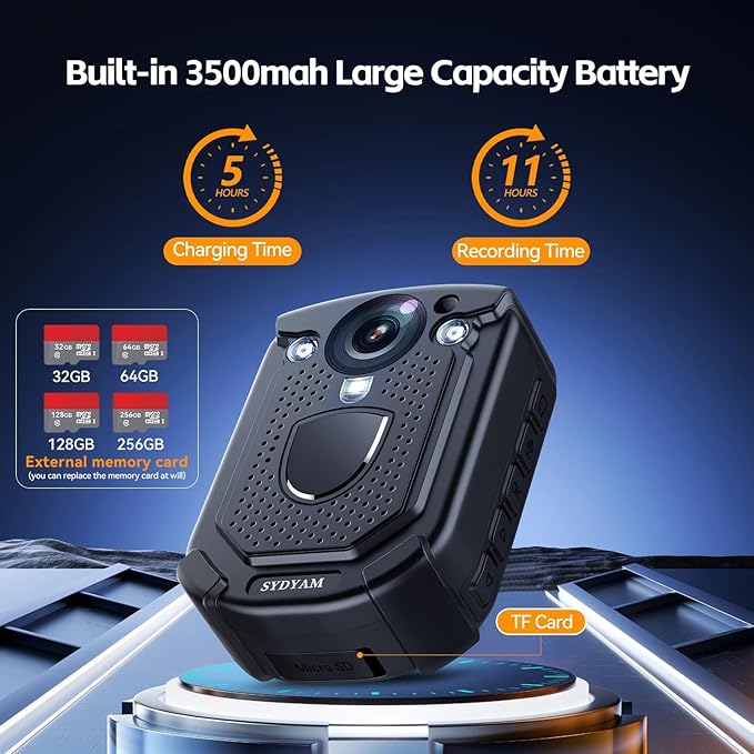 4K Body Camera, 11-13Hrs Battery Body Cameras with Audio and Video Recording, H.265 Video Code Body Cam for Security Guard Train Conductor Delivery Driver Waiter (128GB)