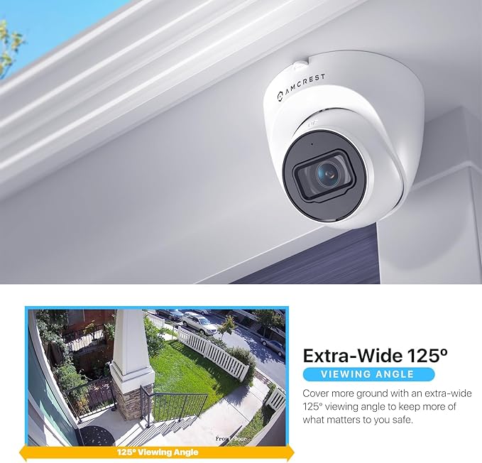 Amcrest Refurbished 4K (8MP) Outdoor Security IP Turret PoE Camera, 3840x2160, Human & Vehicle Detection, 98ft NightVision, 125° FOV, IP67, MicroSD Recording (256GB), REP-IP8M-T2599EW-AI-V3 (White)