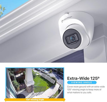 Amcrest UltraHD 4K (8MP) Outdoor Security IP Turret PoE Camera, 3840x2160, 98ft NightVision, 125° FOV, IP67 Weatherproof, MicroSD Recording (256GB), IP8M-T2599EW-AI-V3 (White)