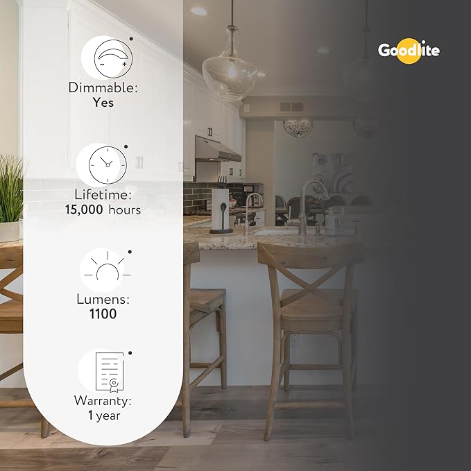 Goodlite A19 LED Bulb, 5 Color Selectable 3000K-3500K-4100K-5000K-6500K, 1100 Lumens, 12W (75W Equivalent), High CRI, 5% Dimmable, UL Listed, Enclosed Fixtures & Damp Rated, 15,000 Hrs. 50pk (G-10882)