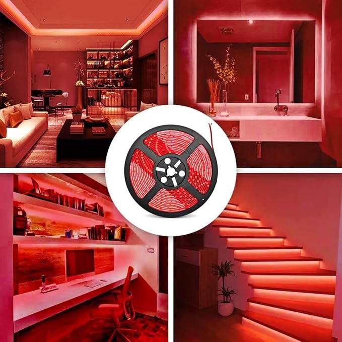 32.8ft Red LED Strip Lights, Waterproof IP65 SMD2835 Dimmable 600LEDs 12V Cuttable Under Cabinet, Car, Bar, Bedroom, Holiday Decoration Lighting LED Tape 2 Rolls