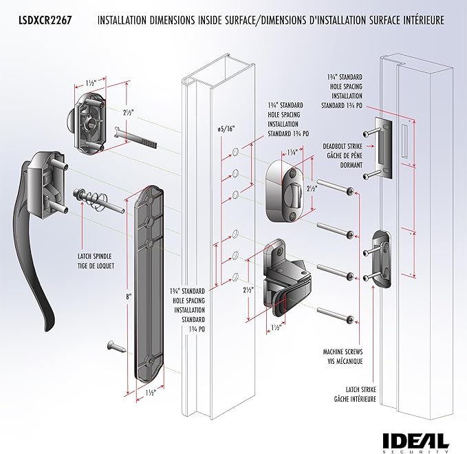 Ideal Security Pull Handle Set with Keyed Deadbolt, Screen Door Handle, Storm Door Handle, Matte Black (4-Piece Set)