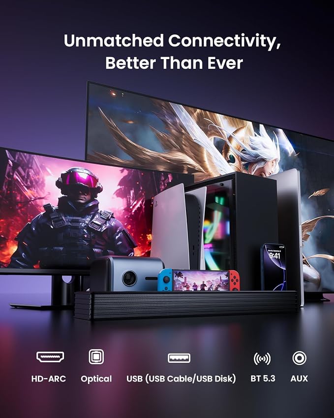 MEREDO Sound Bar for Smart TV 160W 3.1CH PC Gaming Soundbar with Subwoofer RGB Lighting Audio Sync Surround Sound System BT 5.3/HD-ARC/Optical/AUX/USB for Desktop Tablets Consoles Home Cinema