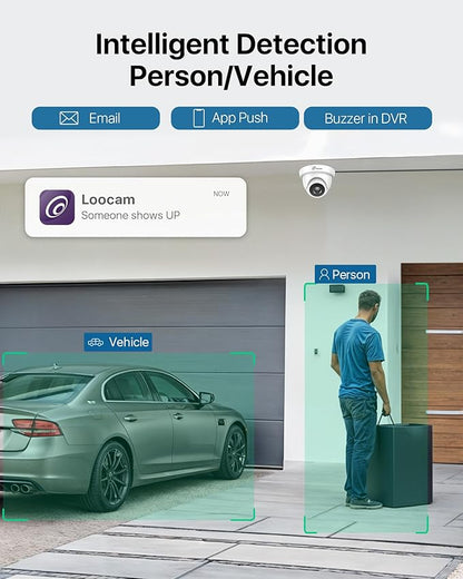 Loocam Security Camera System Outdoor with AI Human/Vehicle Detection, 2MP HD 1920TVL Wired CCTV Surveillance Camera System, H.265+ 8CH DVR & 1TB Hard Drive, Smart Playback, Remote Access, Email Alert