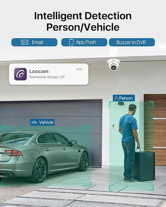 Loocam Security Camera System Outdoor with AI Human/Vehicle Detection, 2MP HD 1920TVL Wired CCTV Surveillance Camera System, H.265+ 8CH DVR & 1TB Hard Drive, Smart Playback, Remote Access, Email Alert