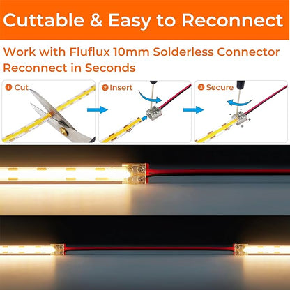 COB LED Strip Lights 4000K, 24Volt Premium Diffused Tape Light with Strong 3M VHB Adhesive, CRI 95, UL Listed, Dimmable, 5W/FT for Accent, Ambient Lighting (Power Supply Not Included)