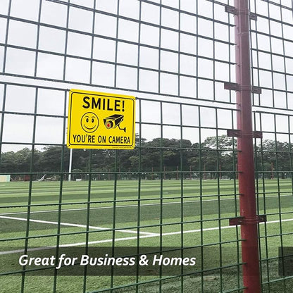 Sheenwang 2-Pack Smile You’re on Camera Sign, Video Surveillance Signs Outdoor, UV Printed .040 Mil Rust Free Aluminum 10 x 7 in, Security Camera Sign for Home, Business, Driveway Alert, CCTV