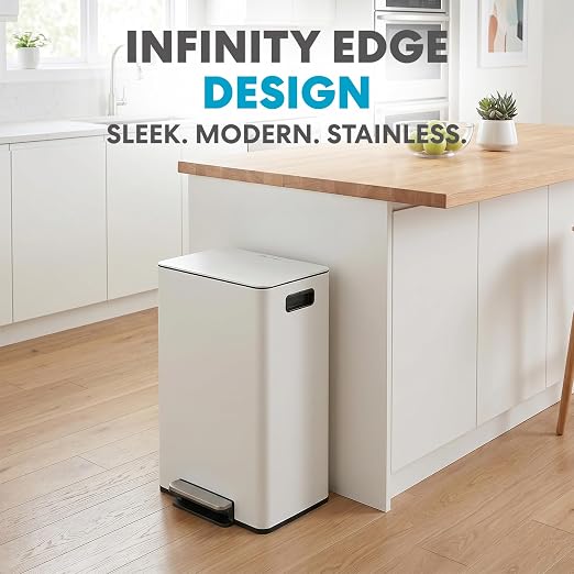 SIMPLI-MAGIC 13 Gallon / 50L Step Trash Can, Infinity Edge, Cloud Dancer